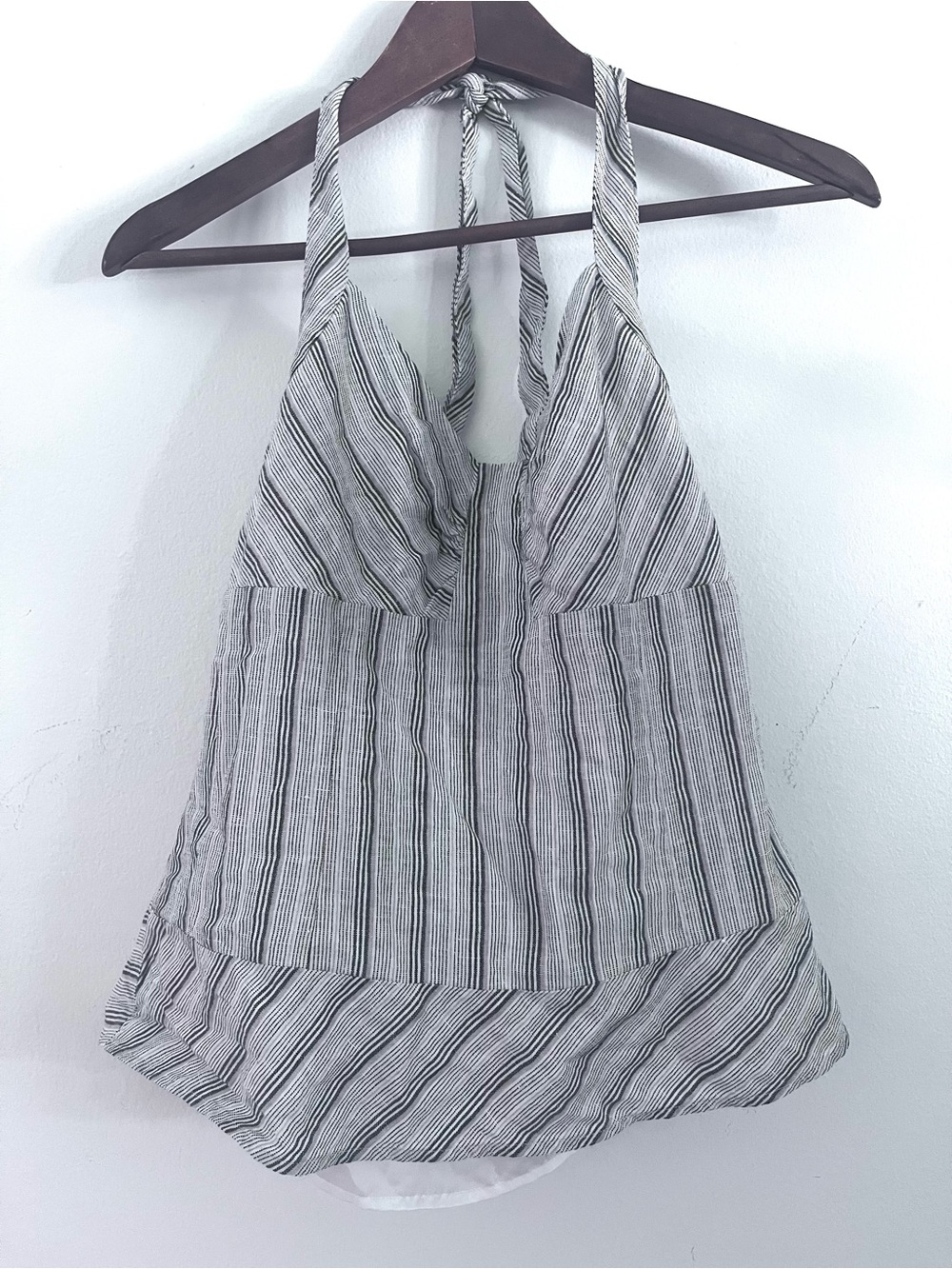 Ann Taylor Loft Halter Striped Top Fully Lined Linen Peplum Blend Women's Size 6